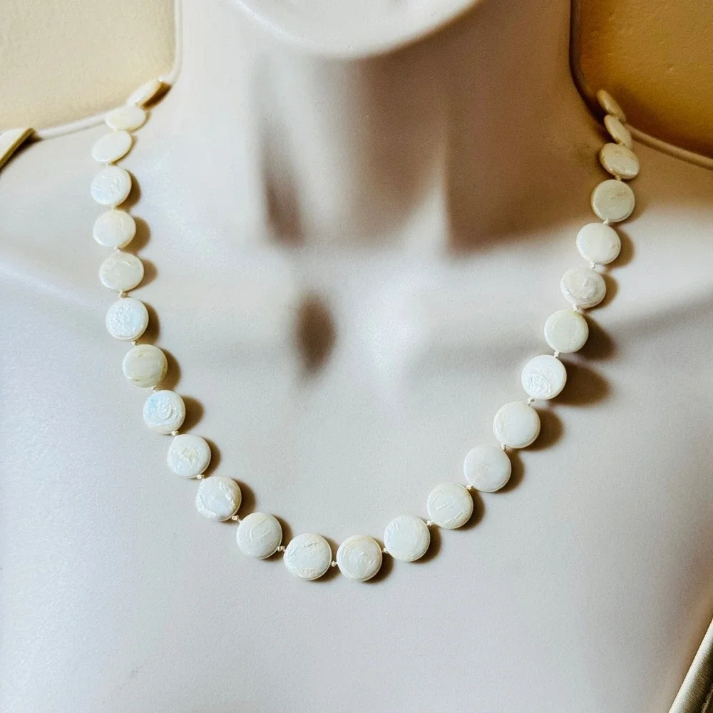 VTG Freshwater Coin Baroque Pearl Beaded Choker Necklace Sterling SIlver 925 18